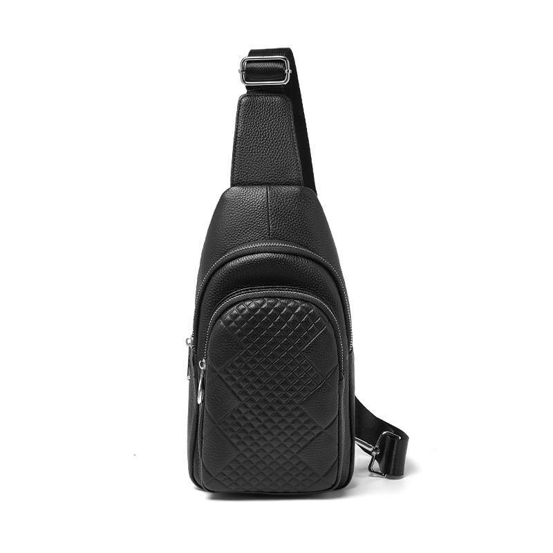 LAORENTOU Top Grain Cow Leather Sling Bag Men's Black