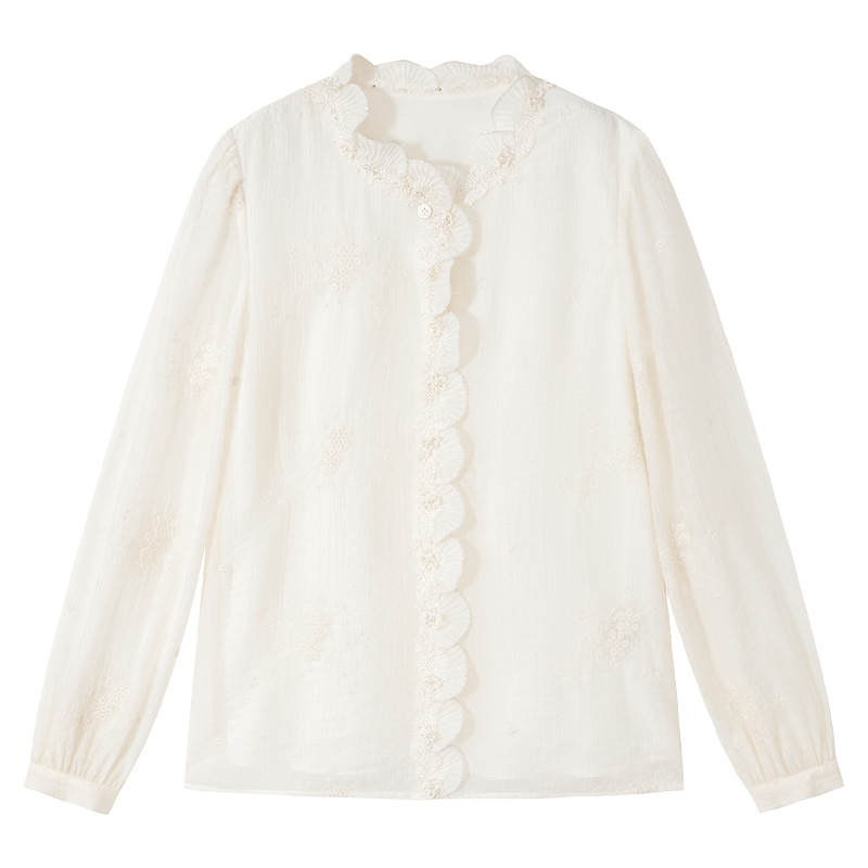 XIANGYING Shirts Women's Heron White Stand Collar Moderate Shirt