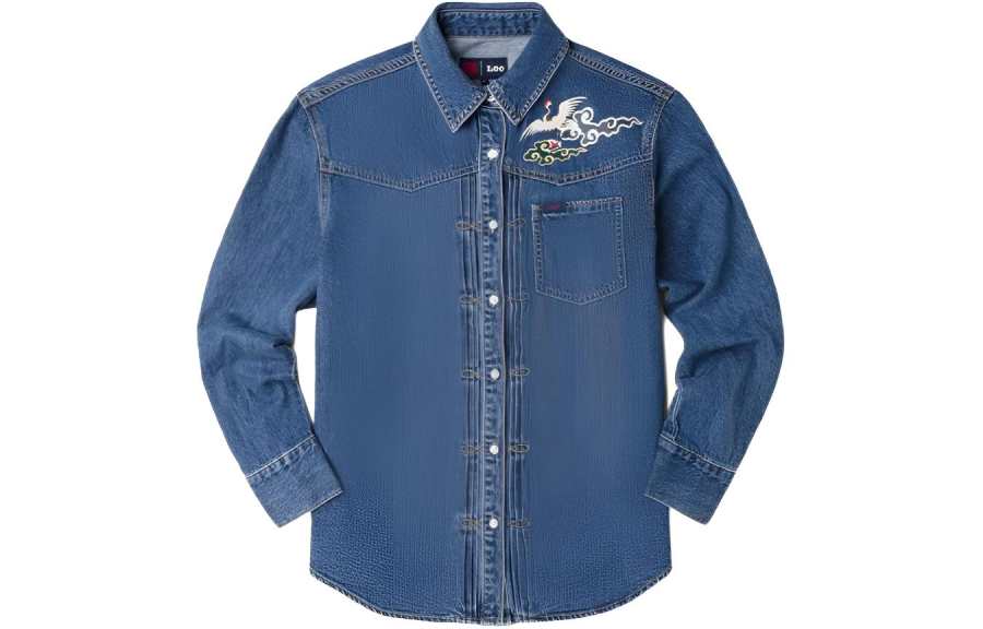 Lee Shirts Women's Dark Blue Pointed Collar Moderate Denim