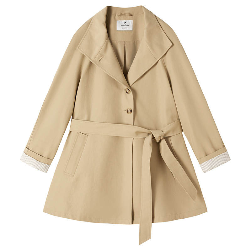 XIANGYING Trench Coats Women's Khaki Stand Collar Moderate Other