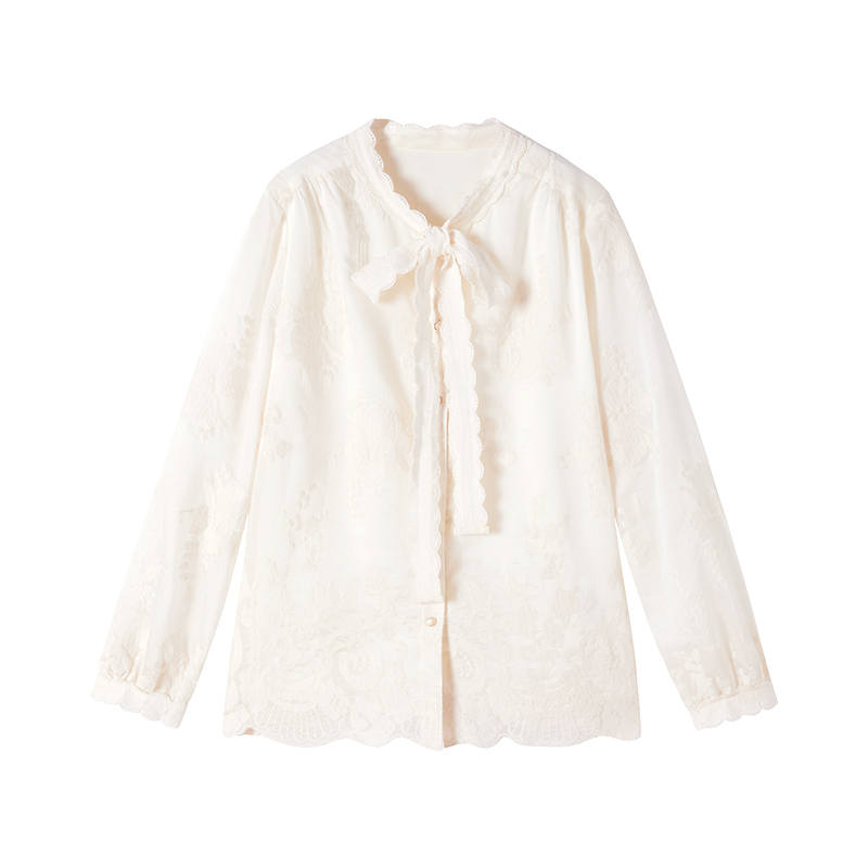 XIANGYING Shirts Women's Heron White Ribbon Collar Moderate Shirt