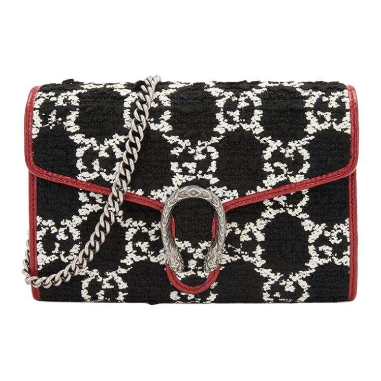 GUCCI Dionysus Fabric With Leather Handbag, Shoulder Bag, Crossbody Bag Women's Black & Red