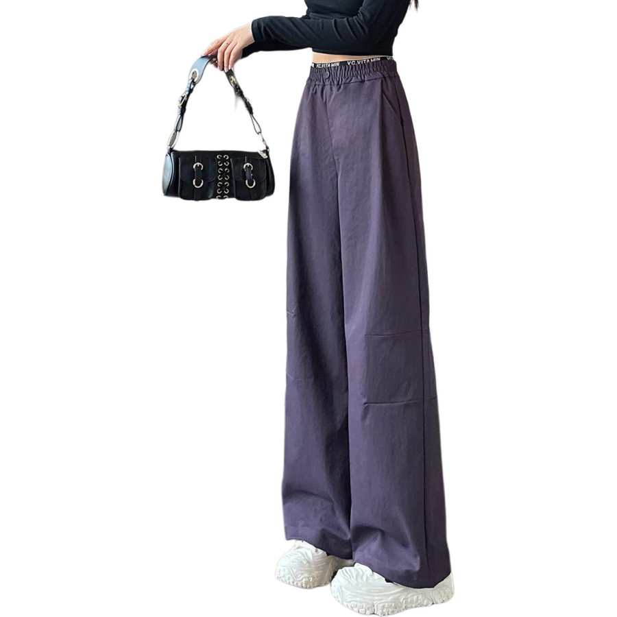Tonlion Casual Pants Women's Grape Purple Moderate Wide Leg Pants