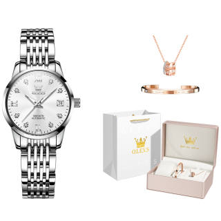 OLEVS Mechanical Movement Stainless Steel Watchband Watch Women's Watch White Dial