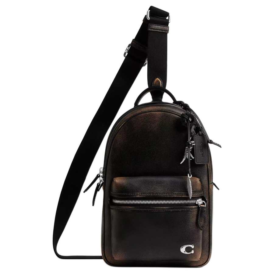 COACH COACH Leather Sling Bag Small Men's Black & Brown