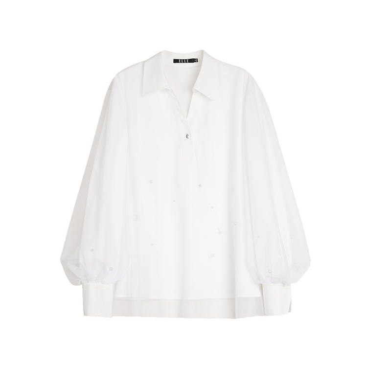ELLE Shirts Women's White V Neck Shirt