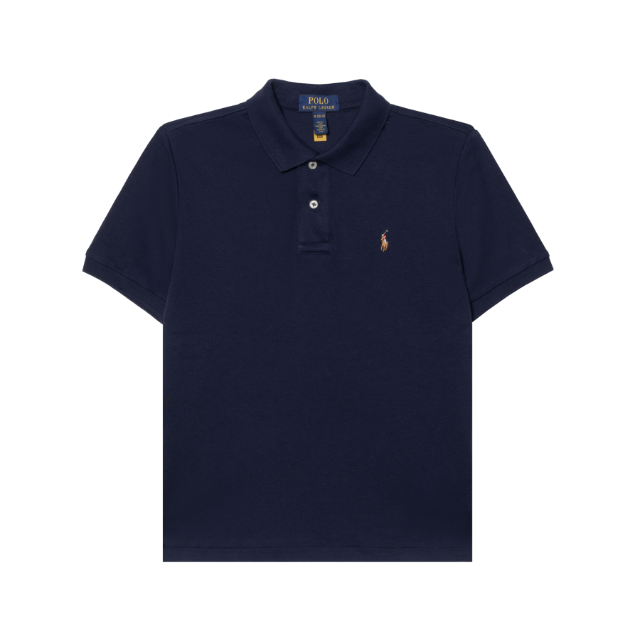Polo Ralph Lauren Kids' Apparel, Solid Color Pullover Polo Neck Short Sleeved Cotton Polo Shirt Marine Blue Teenagers