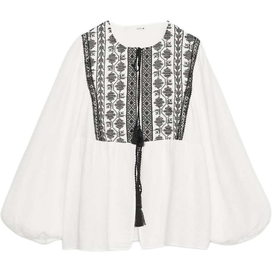 ZARA Shirts Women's White/Black Crew Neck Moderate