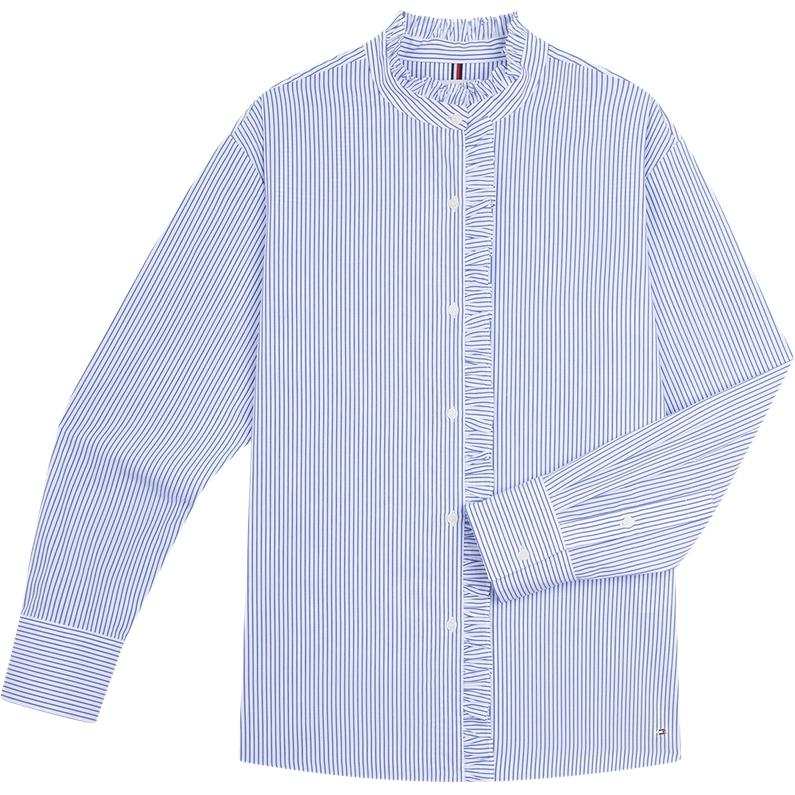 Tommy Hilfiger Shirts Women's Blue White Stripes 0X7 Ruffle Collar Moderate Other