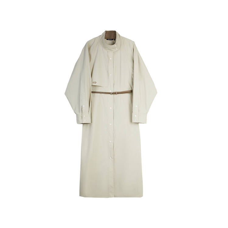 ELLE Trench Coats Women's Khaki Stand Collar Moderate Mock Two Piece