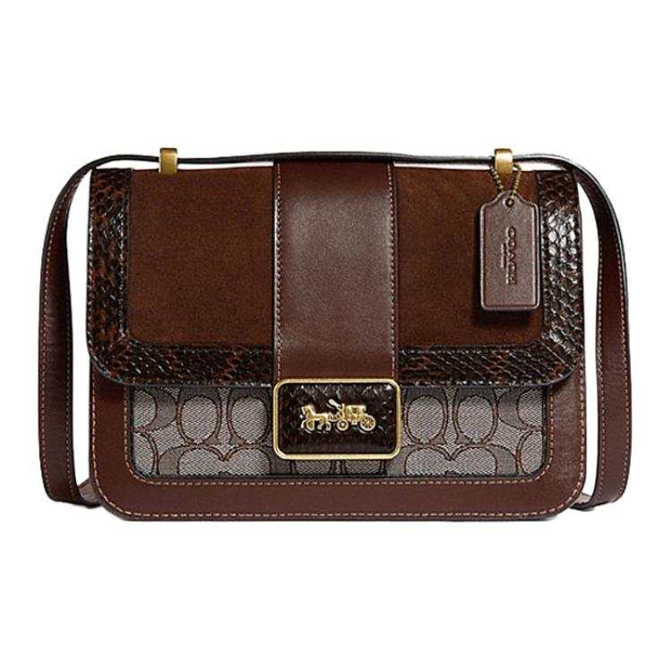 COACH Alie Fabric With Leather Messenger Bag, Small Square Bag, Crossbody Bag, Shoulder Bag Medium Women's Brown