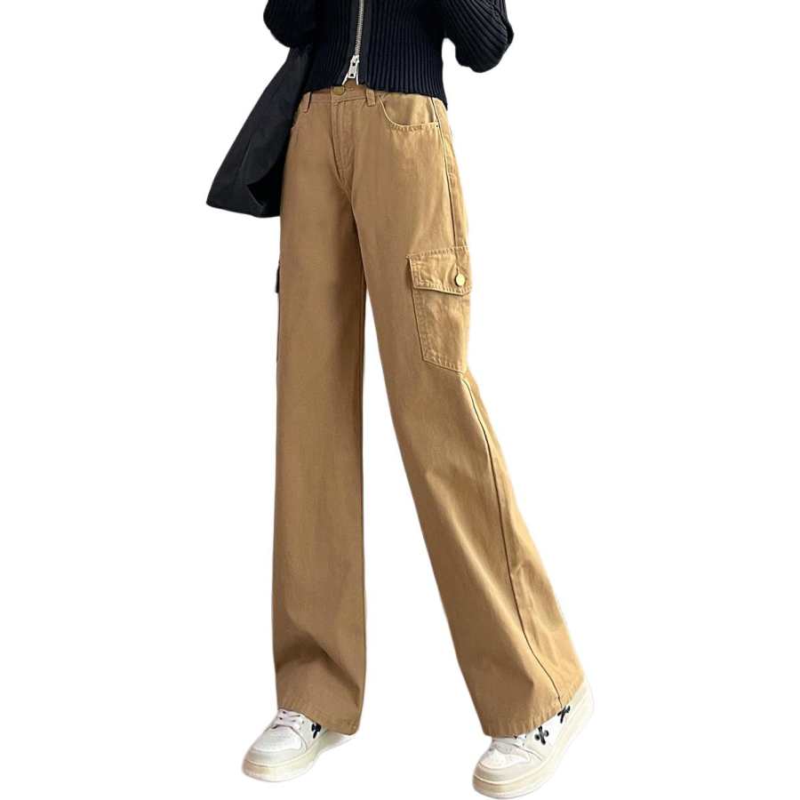 Tonlion Casual Pants Women's Khaki Moderate Wide Leg Pants