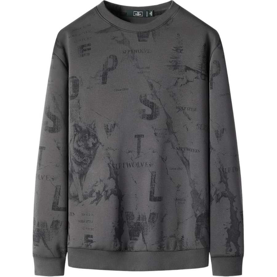 SEPTWOLVES Sweatshirts Unisex Black Gray Color Crew Neck Moderate Regular
