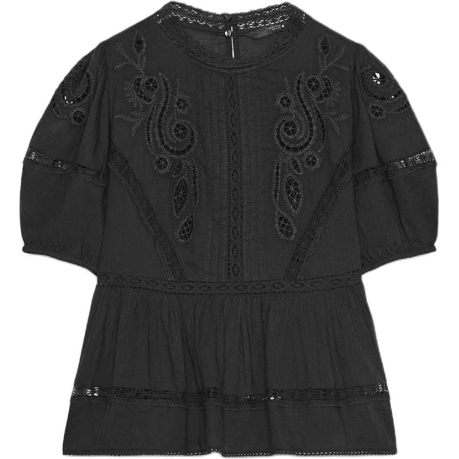 ZARA ZW Shirts Women's Black Crew Neck Moderate