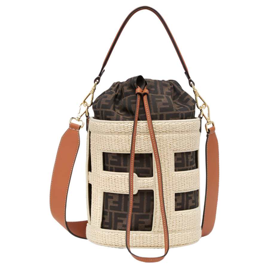 FENDI Straw Woven With Jacquard Fabric Shoulder Bag, Crossbody Bag, Handbag Medium Women's Multicolor