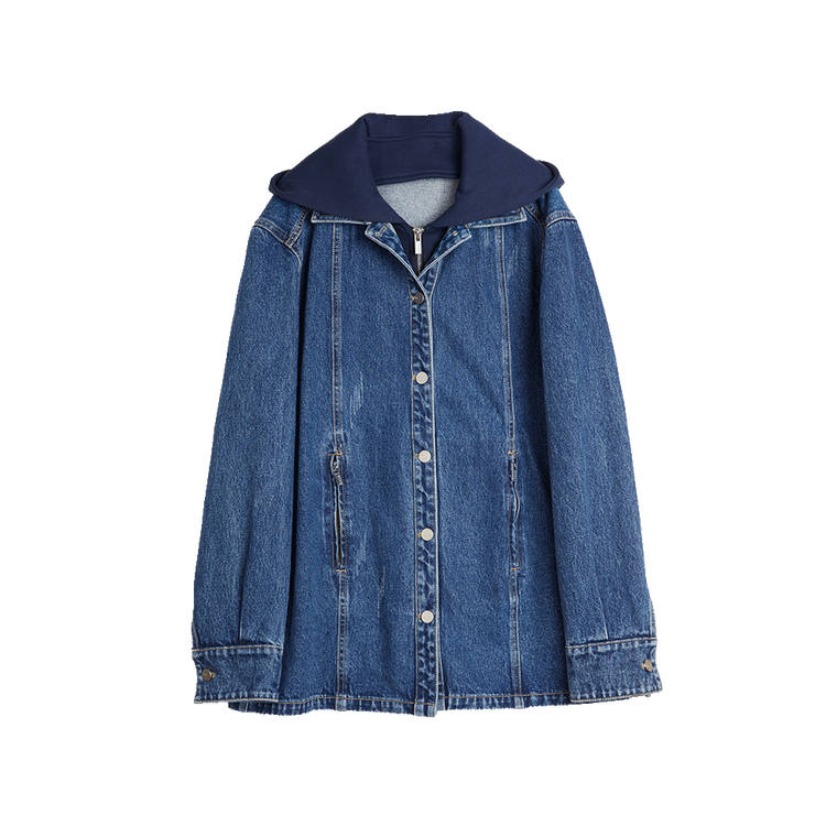 ELLE Denim Jackets Women's Blue Hooded Moderate