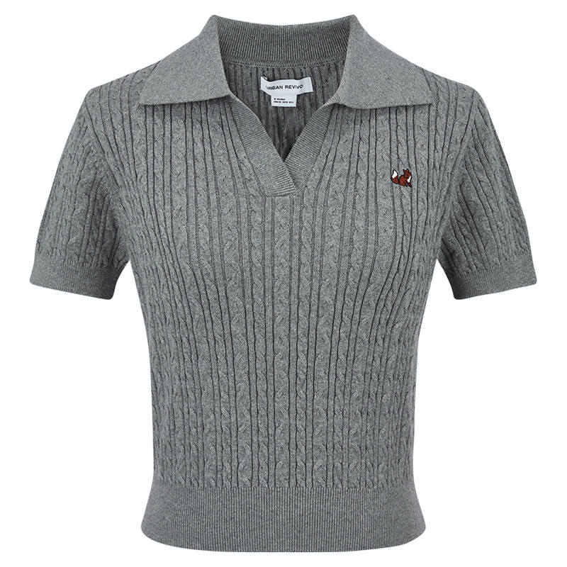 URBAN REVIVO Knitwear Women's Heather Gray Lapel Moderate