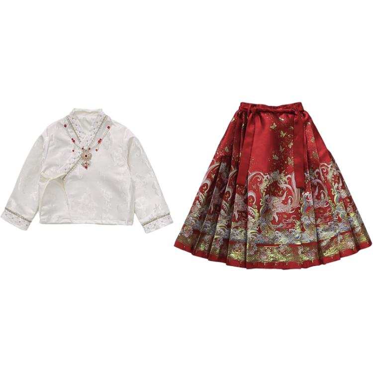 PROTECTCAMEL PROTECTCAMEL Kids Two Piece Skirt Sets Stand Collar Thin Mid Length