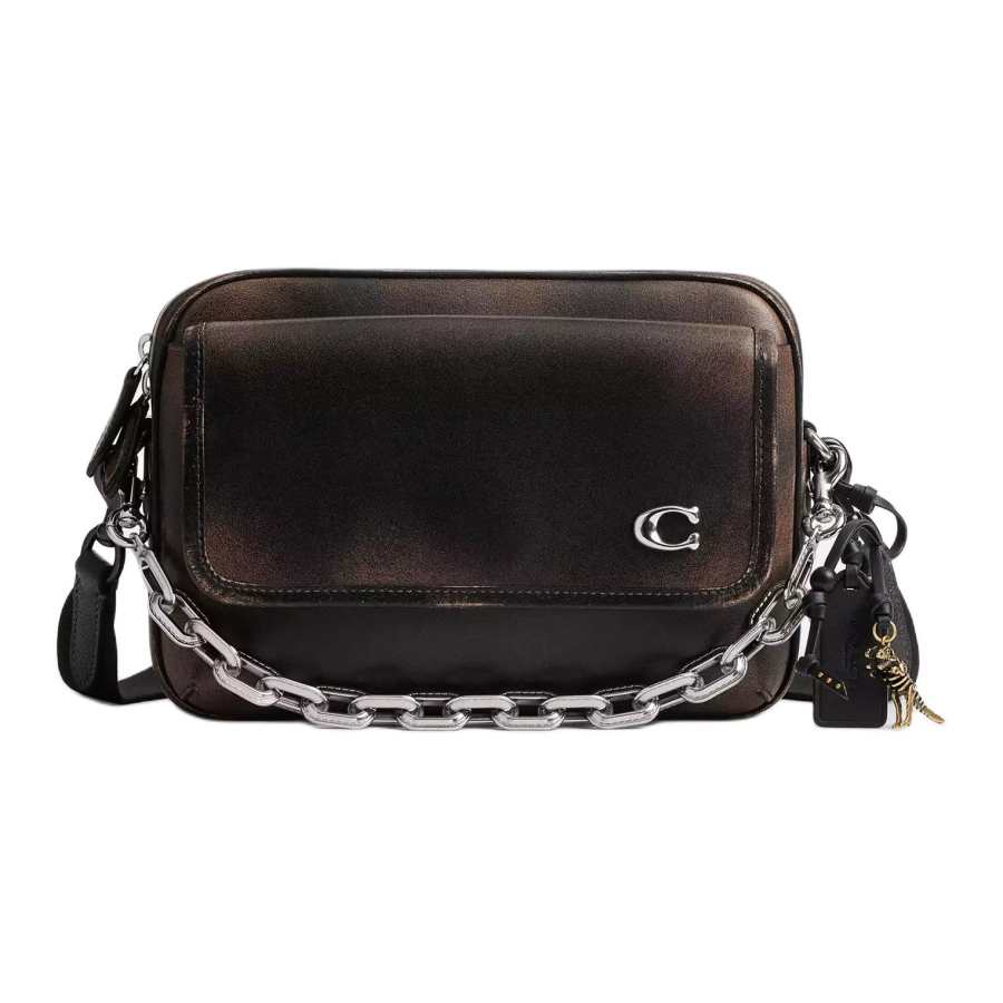 COACH Charter Fleece Denim Leather Crossbody Bags Medium Women's Glass Shiny