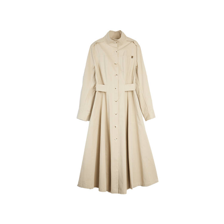 ELLE Trench Coats Women's Khaki Stand Collar Moderate