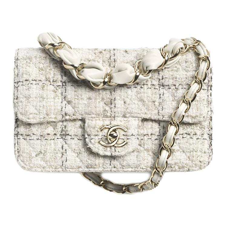 CHANEL Wool Twill Soft Woolen Crossbody Bags Mini Women's Gray & Black
