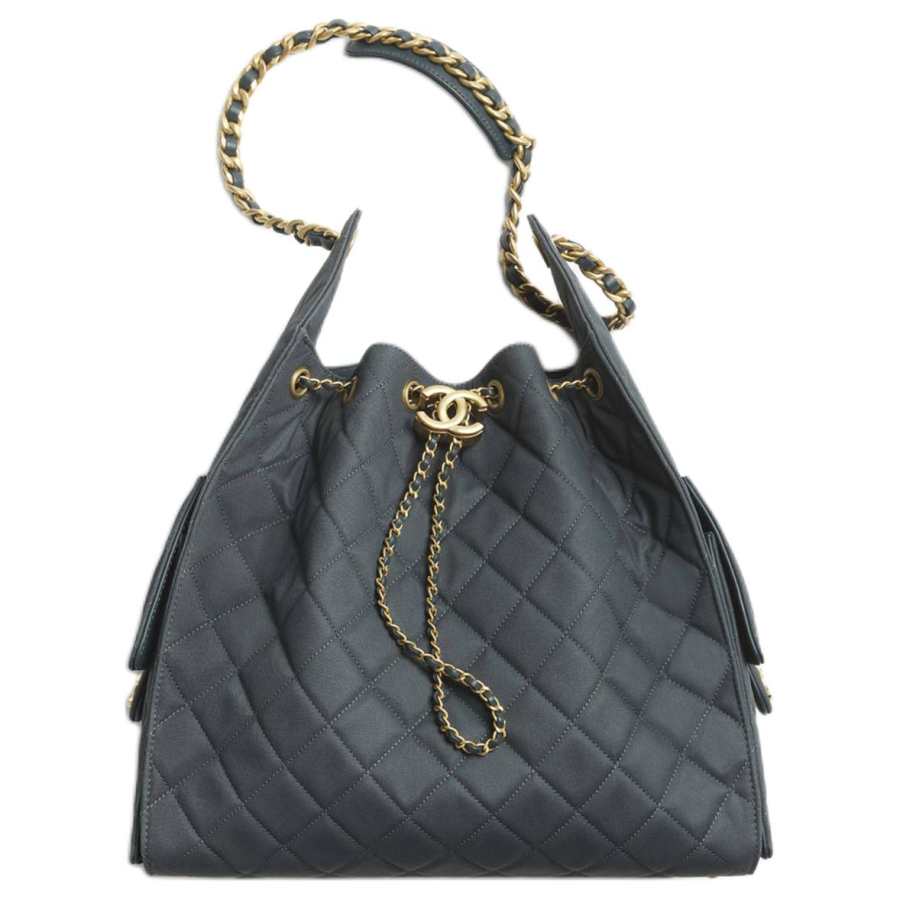 CHANEL 25Bag Canvas Shoulder Bag Medium Women's Dark Blue