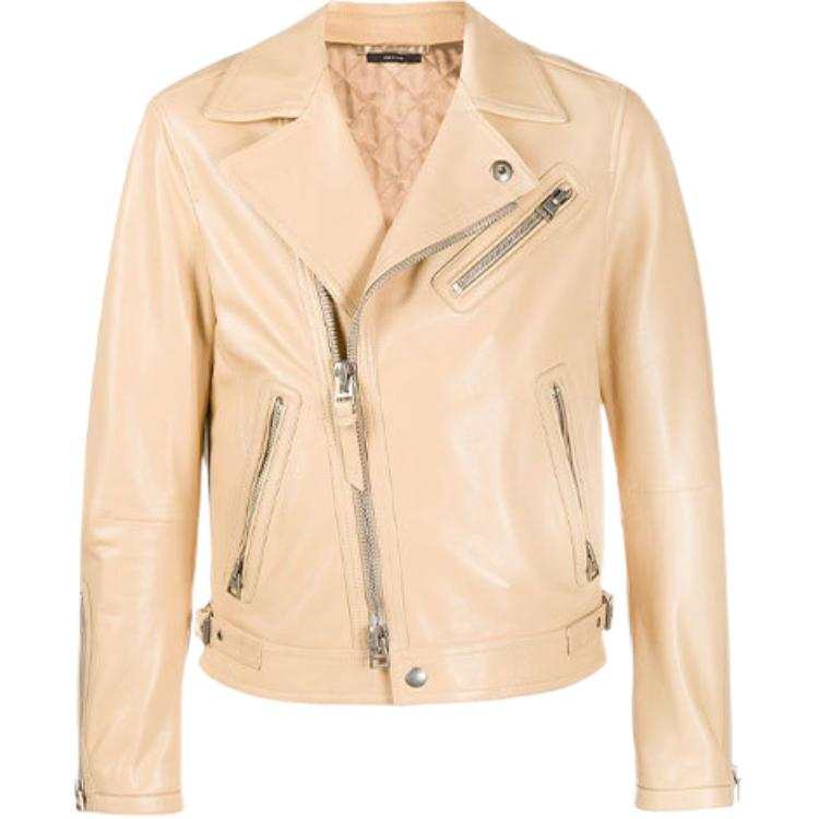 TOM FORD TOM FORD Leather Jackets Men's Beige Yellow Lapel Moderate