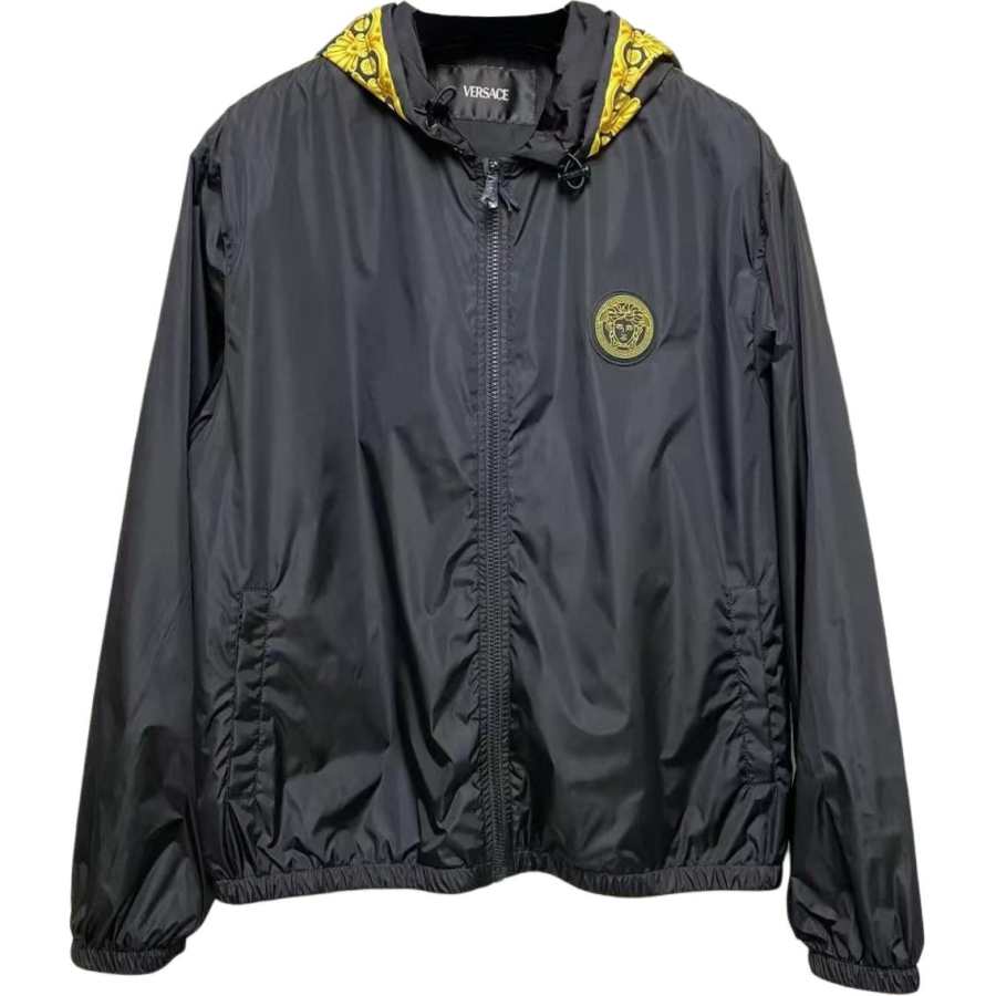 VERSACE Jackets Men's Black Hooded Non Detachable Moderate Straight Fit