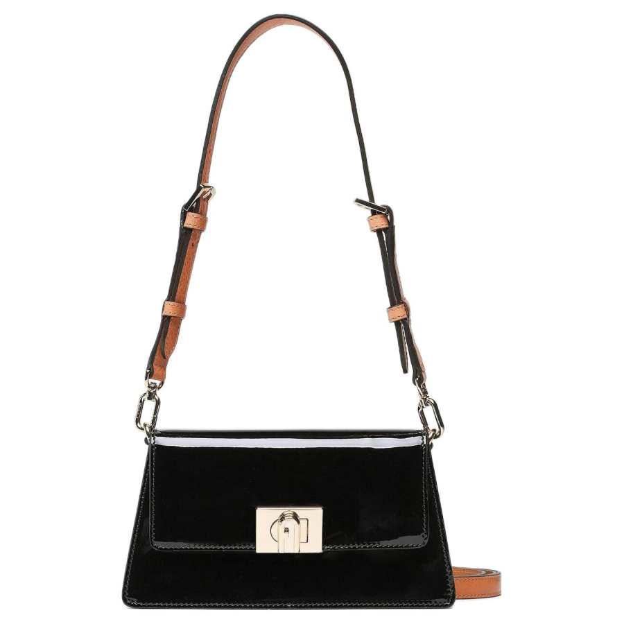 Furla Shiny Leather Crossbody Bag, Shoulder Bag Small Women's Black