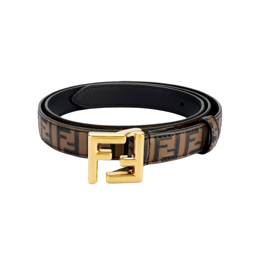 FENDI Calfskin Leather Belts Women's Brown Width 2cm
