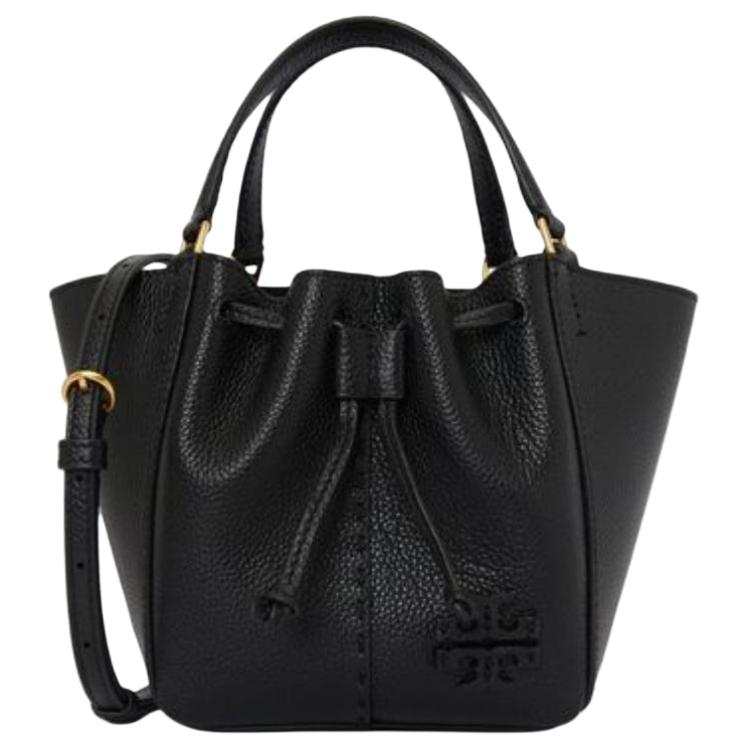 TORY BURCH McGraw Leather Bucket Bag, Crossbody Handbag Mini Women's Black