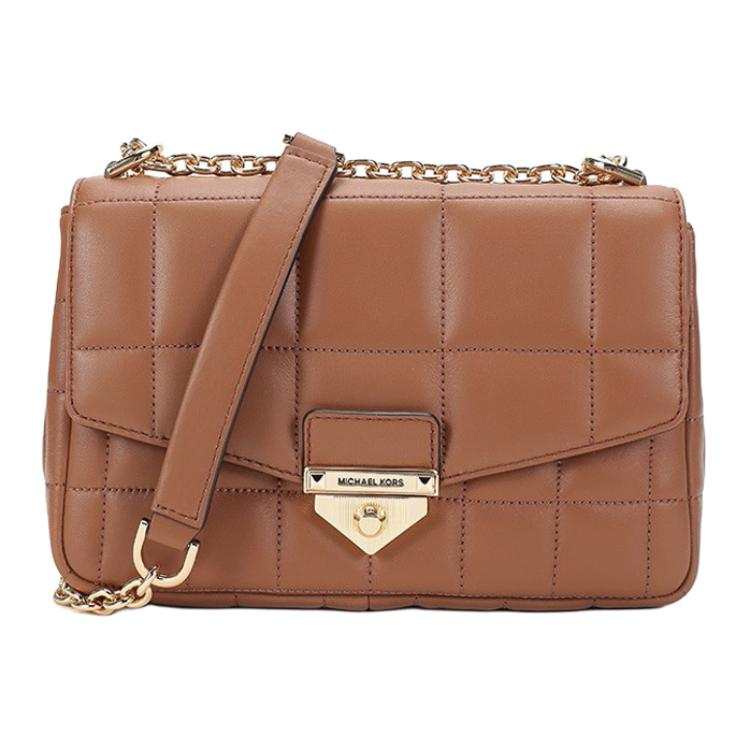 MICHAEL KORS Soho Solid Color Sheepskin Shoulder Bag, Crossbody Bag Large Women's Caramel Brown