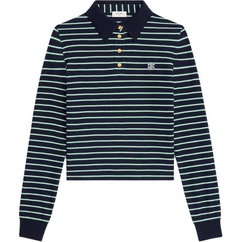 CELINE Polo Shirts Women's Marine Blue Polo Collar Moderate