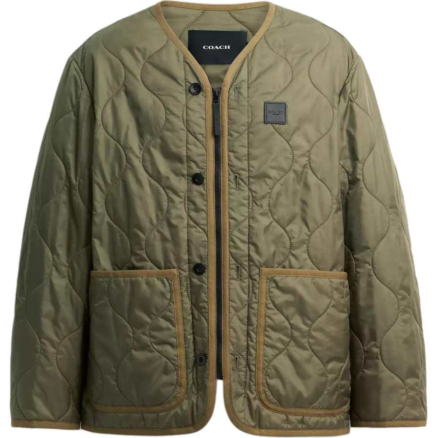 COACH Puffer Jackets Men's Green Moderate Quilted Padded Jacket