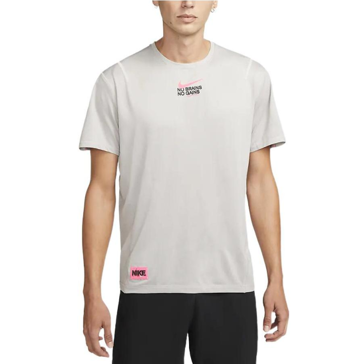 Nike Nike T Shirts Men's Gray Crew Neck Moderate Straight Fit