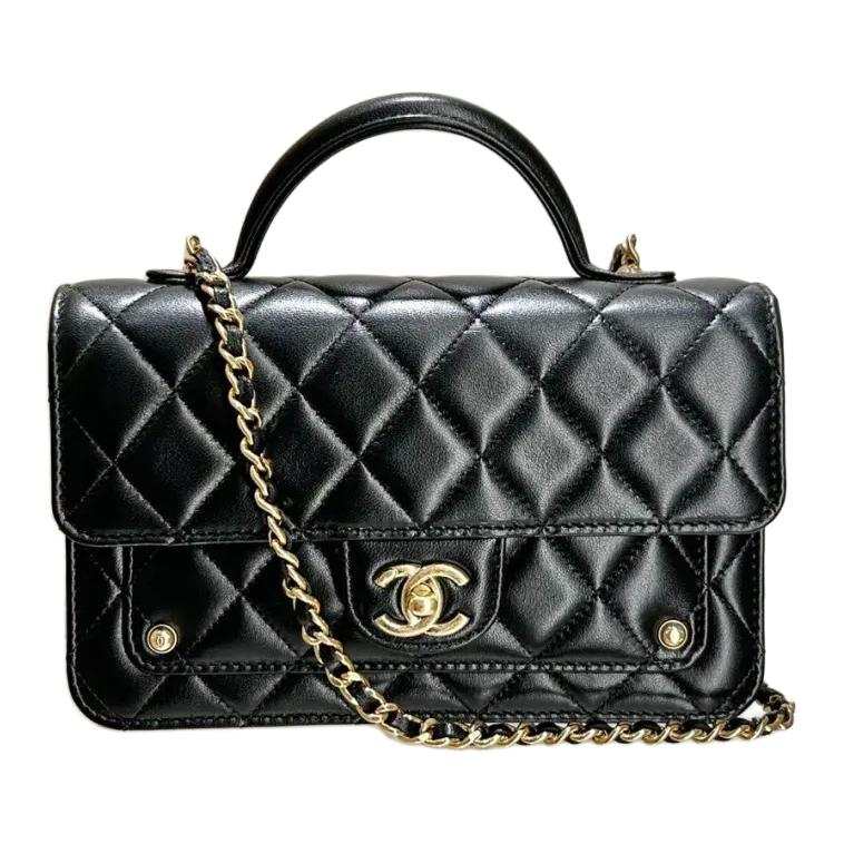 CHANEL Shiny Lambskin Crossbody Handbag Women's Black