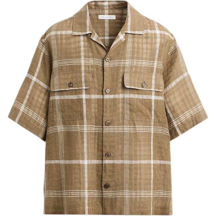 ZARA Shirts Men's Brown Cuban Collar Moderate