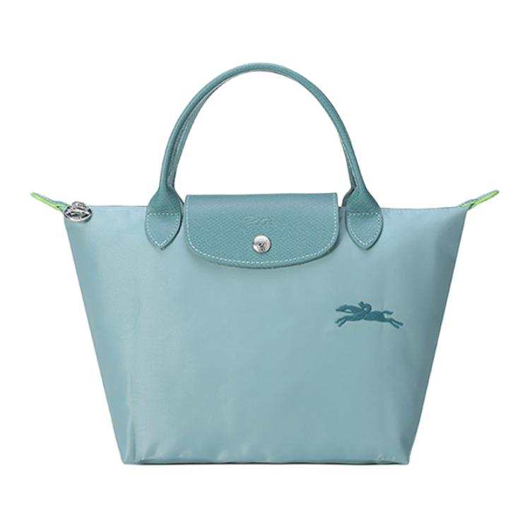 LONGCHAMP Le Pliage Green Recycled Canvas With Leather Handbag Small Women's Lake Blue