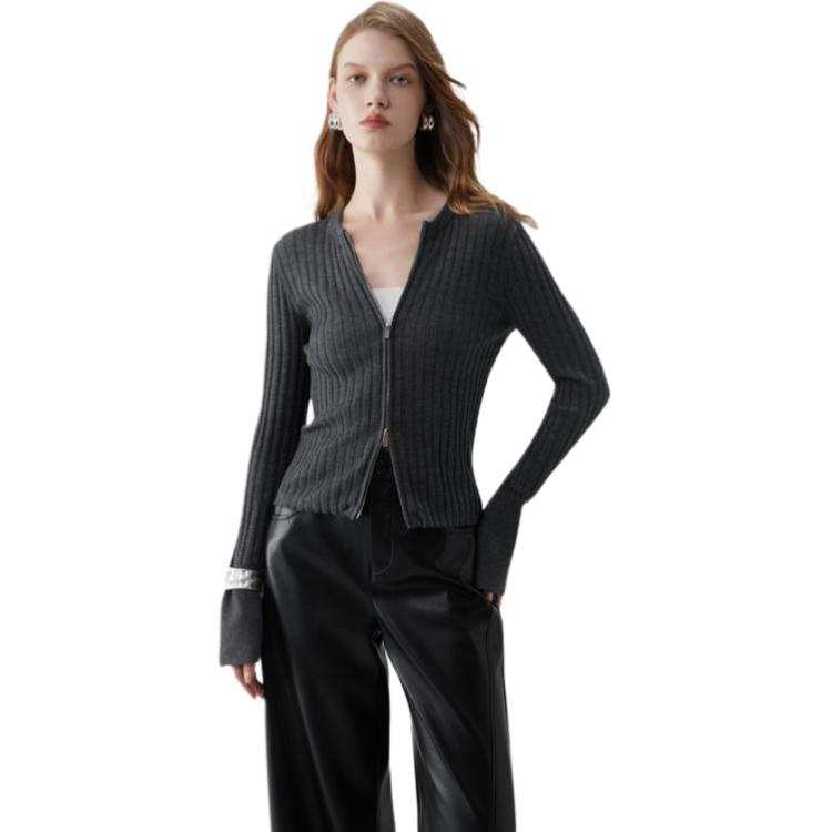 ELLE Knitwear Women's Dark Gray Crew Neck Moderate