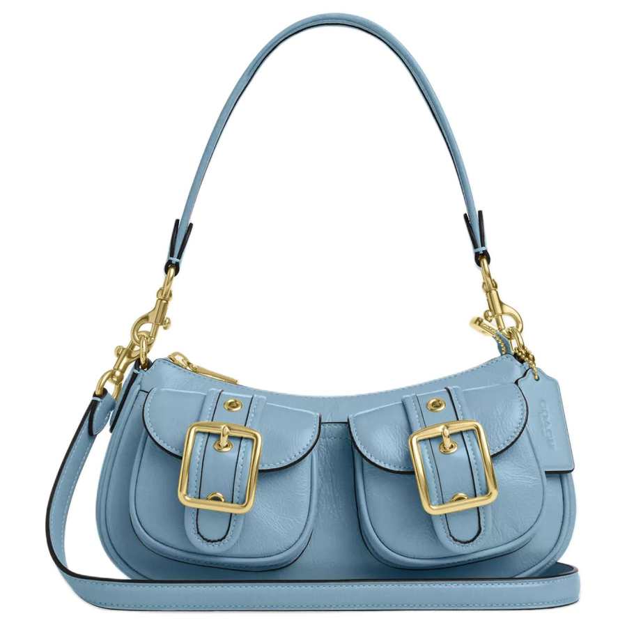 COACH Ashton Pleated Leather Crossbody Bag, Shoulder Bag Medium Women's Blue