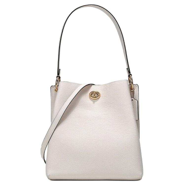 COACH Charlie Polished Pebbled Leather Bucket Bags Crossbody Bag, Shoulder Bag Medium Women's Chalk White