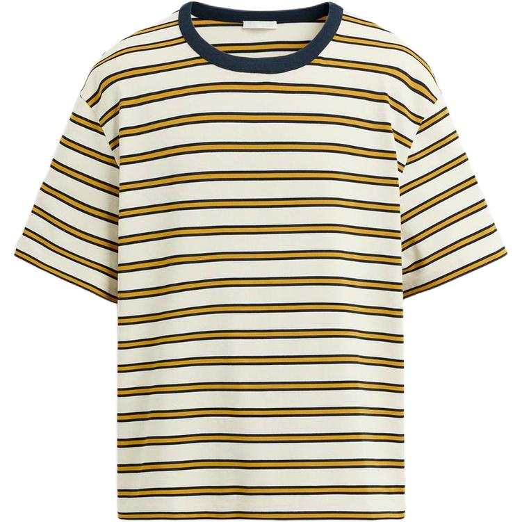 ZARA T Shirts Men's Light Beige Yellow/Yellow Crew Neck Moderate