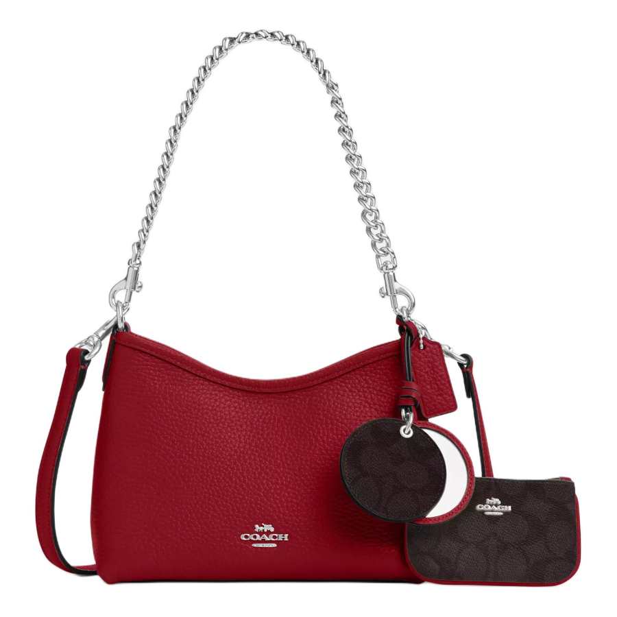 COACH Laurel Cow Leather Shoulder Bag Small Women's Red Walnut
