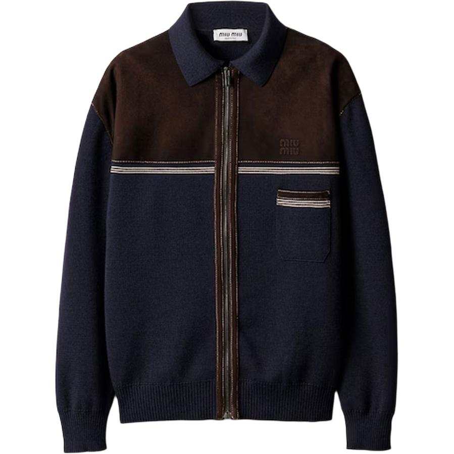 MIU MIU Miu Miu leather-panel wool cardigan