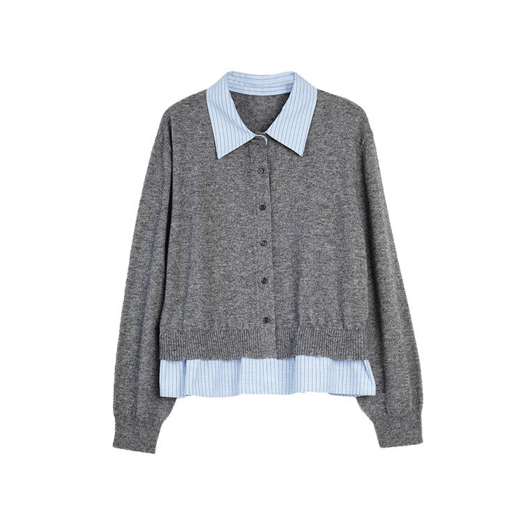 ELLE Sweaters Women's Medium Gray Lapel Moderate