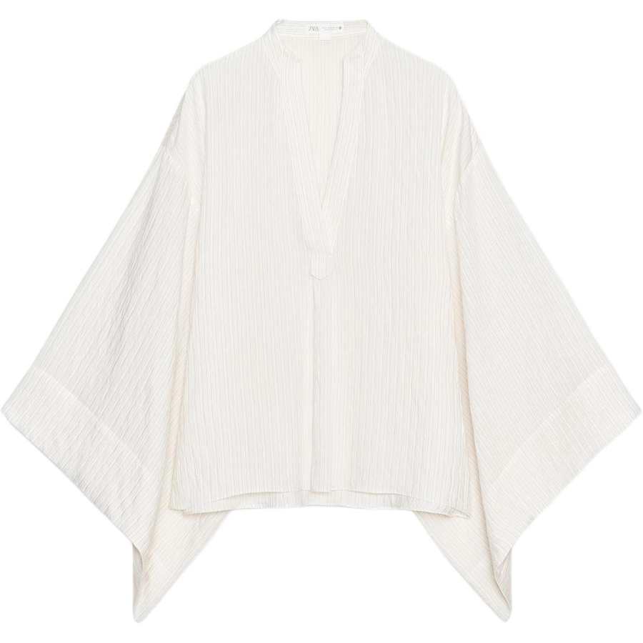 ZARA ZW Shirts Women's Frosted White V Neck Moderate