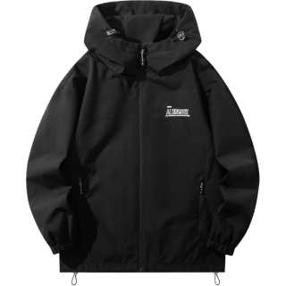 ALORGEEK Gorpcore Basic Minimalist Style Solid Color Letter Print Loose Fit Casual Hooded Fleece Lined Waterproof