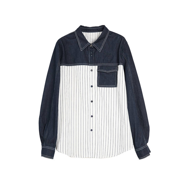 ELLE Shirts Women's Stripes Lapel Shirt
