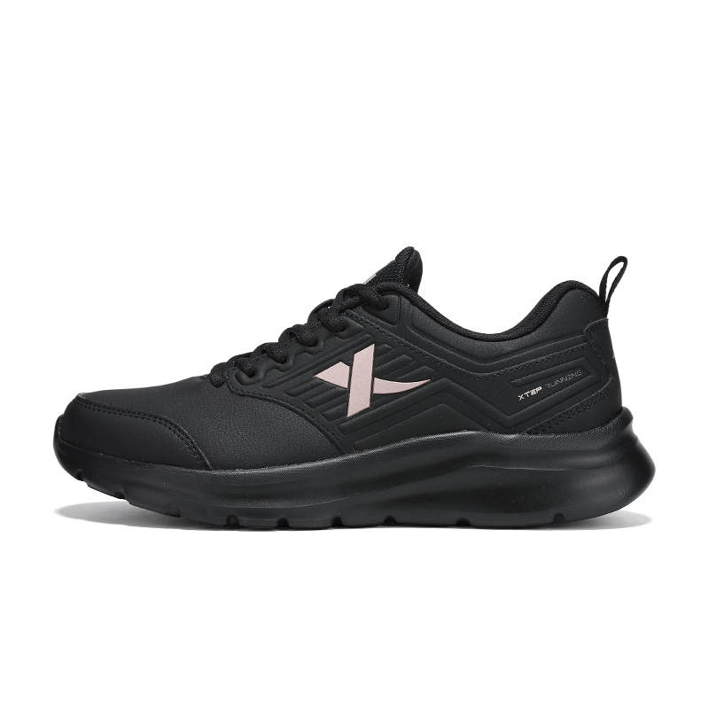 XTEP Synthetic Leather Cushioning Waterproof Low top Casual Running Shoes Women's Black Rose Gold