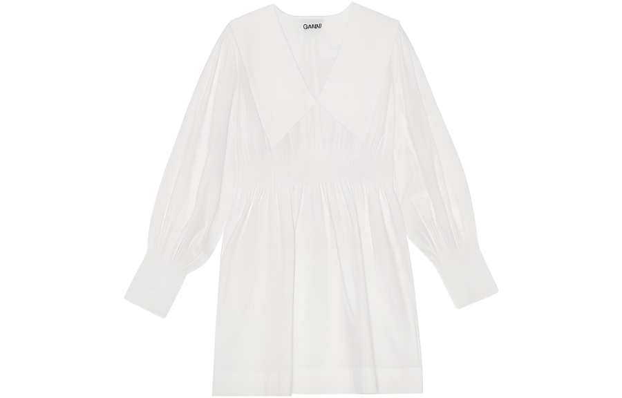 GANNI Long Sleeved Dresses Women's White Lapel Moderate Mid Length
